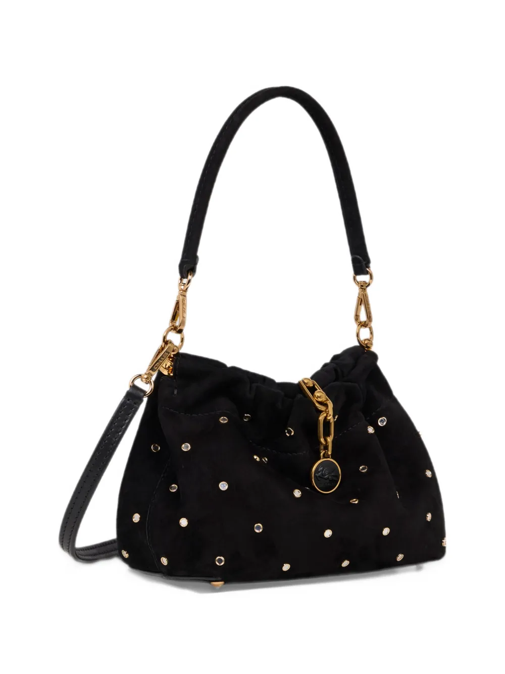 ETRO small Vela Blossom bag in suede with jewel studs Zwart