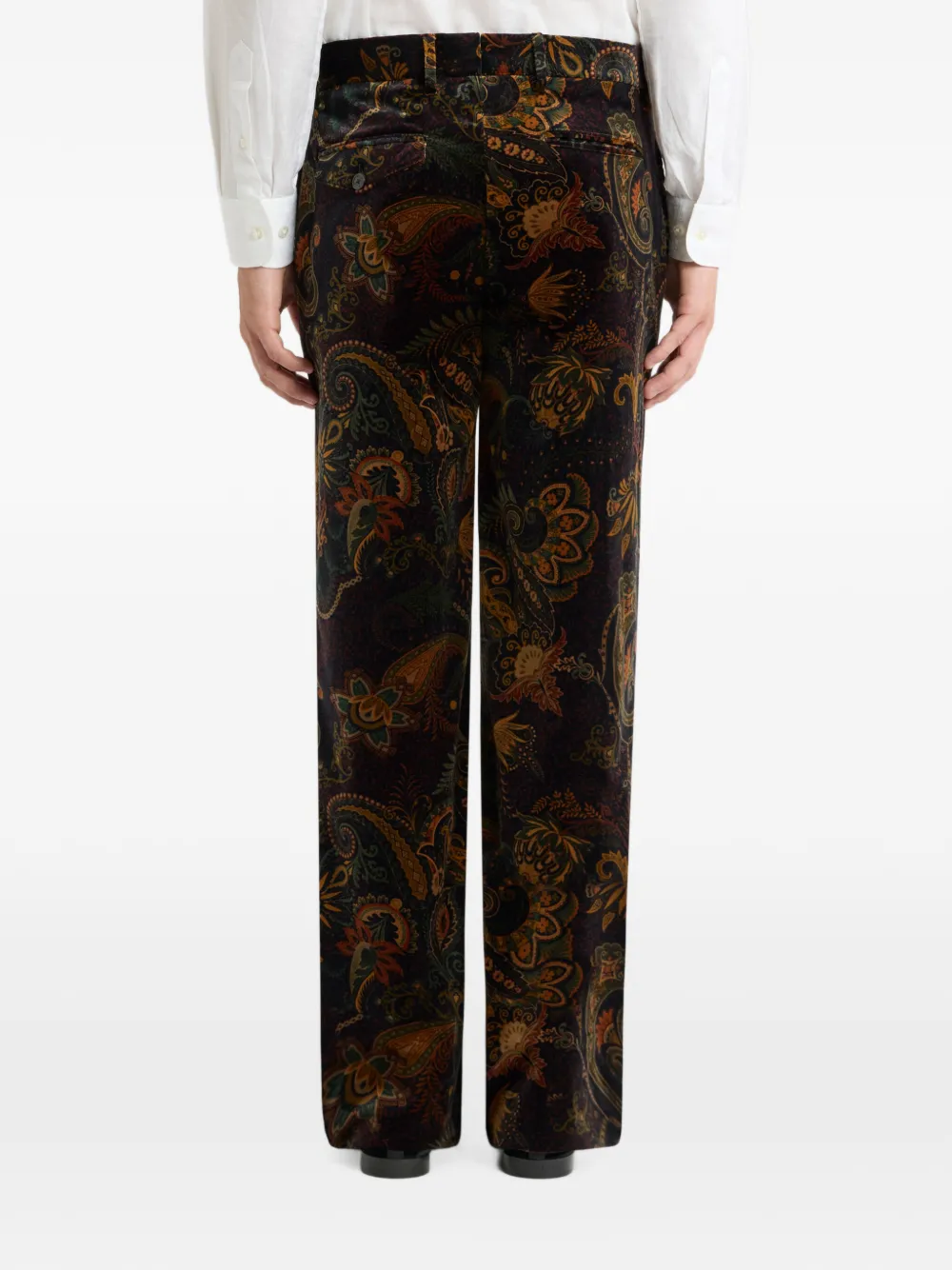 ETRO straight-leg cotton velvet trousers with floral paisley motif Zwart