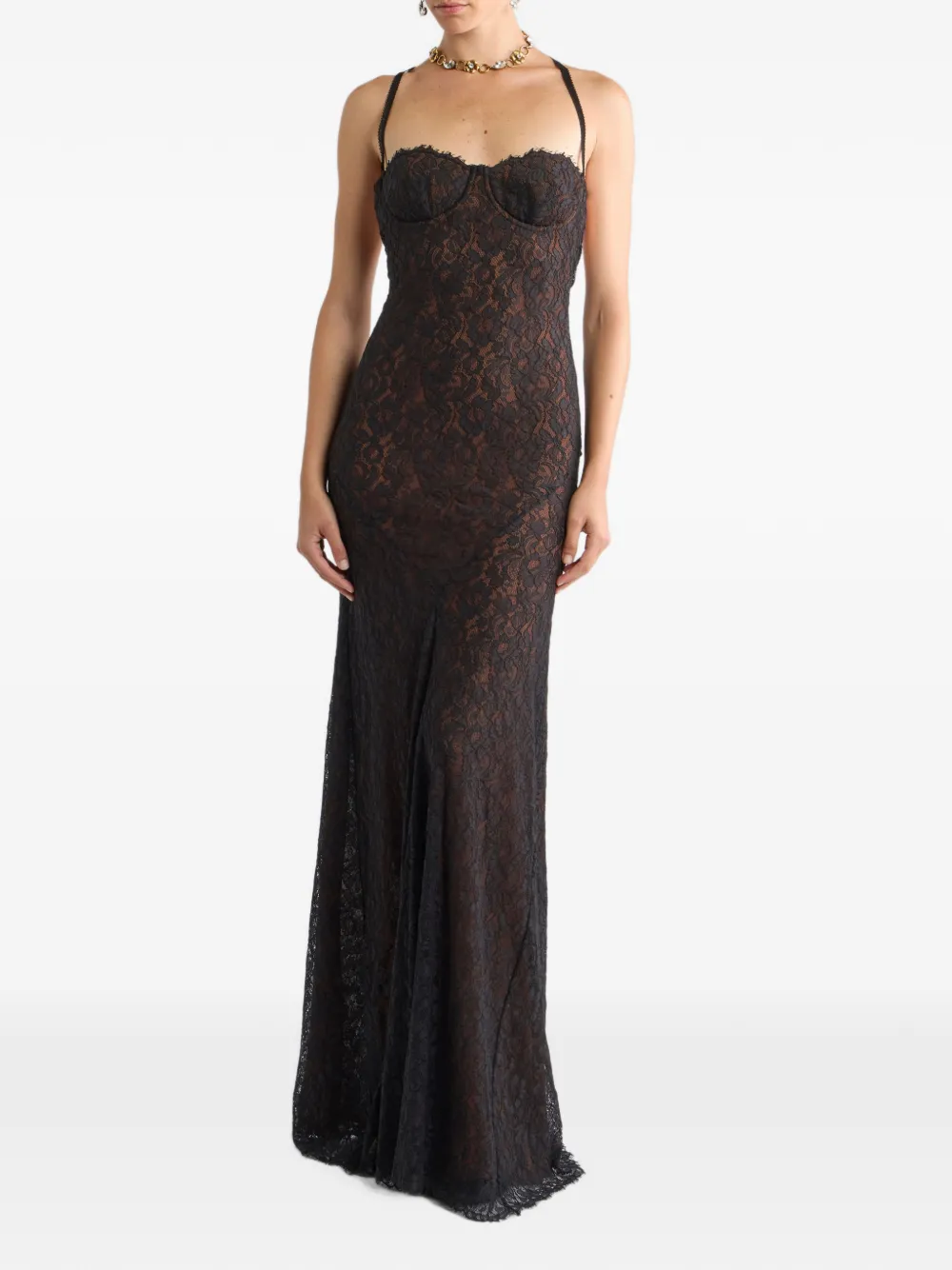 ETRO long floral lace dress Zwart