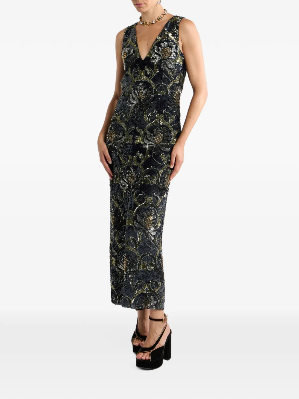 ETRO long dress with sequin-embroidery Zwart