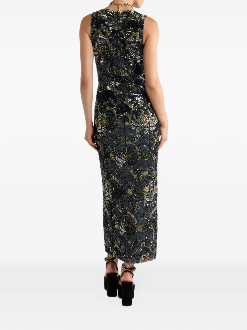 ETRO long dress with sequin-embroidery Zwart