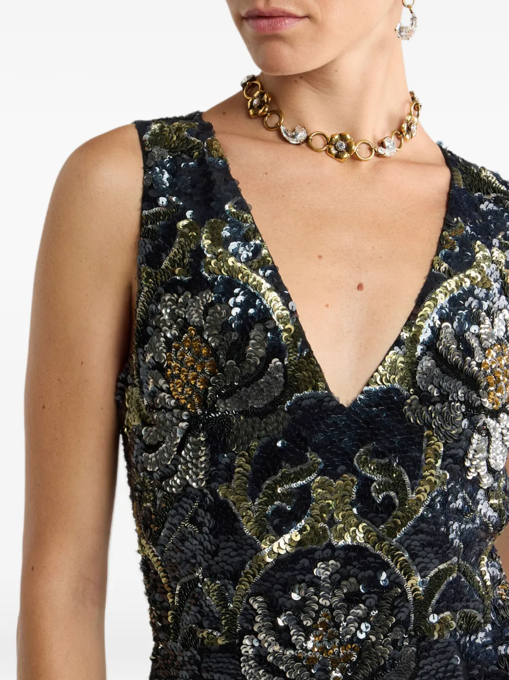 ETRO long dress with sequin-embroidery Zwart