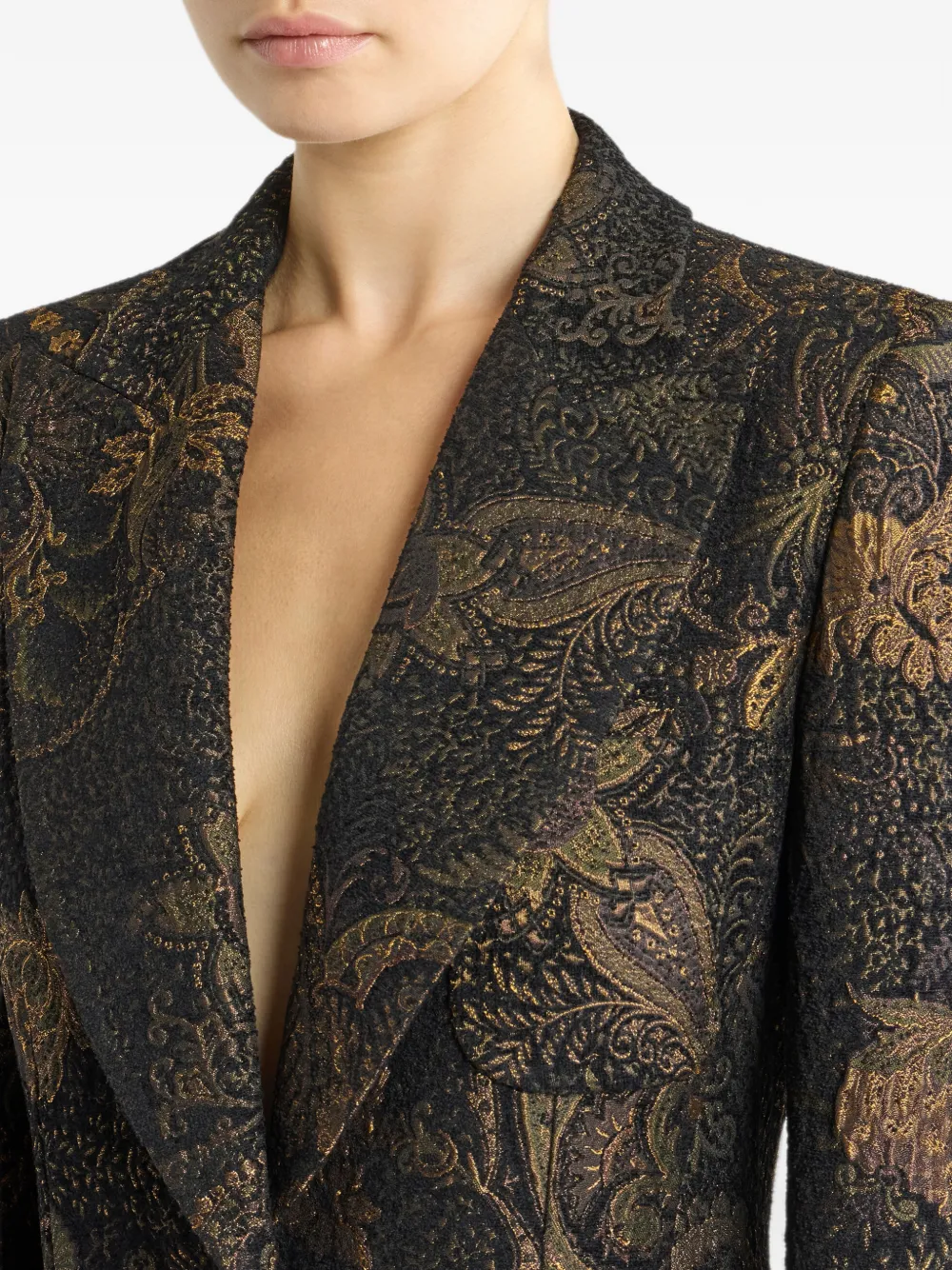 ETRO single-breasted chenille-jacquard jacket with floral-paisley motif Zwart