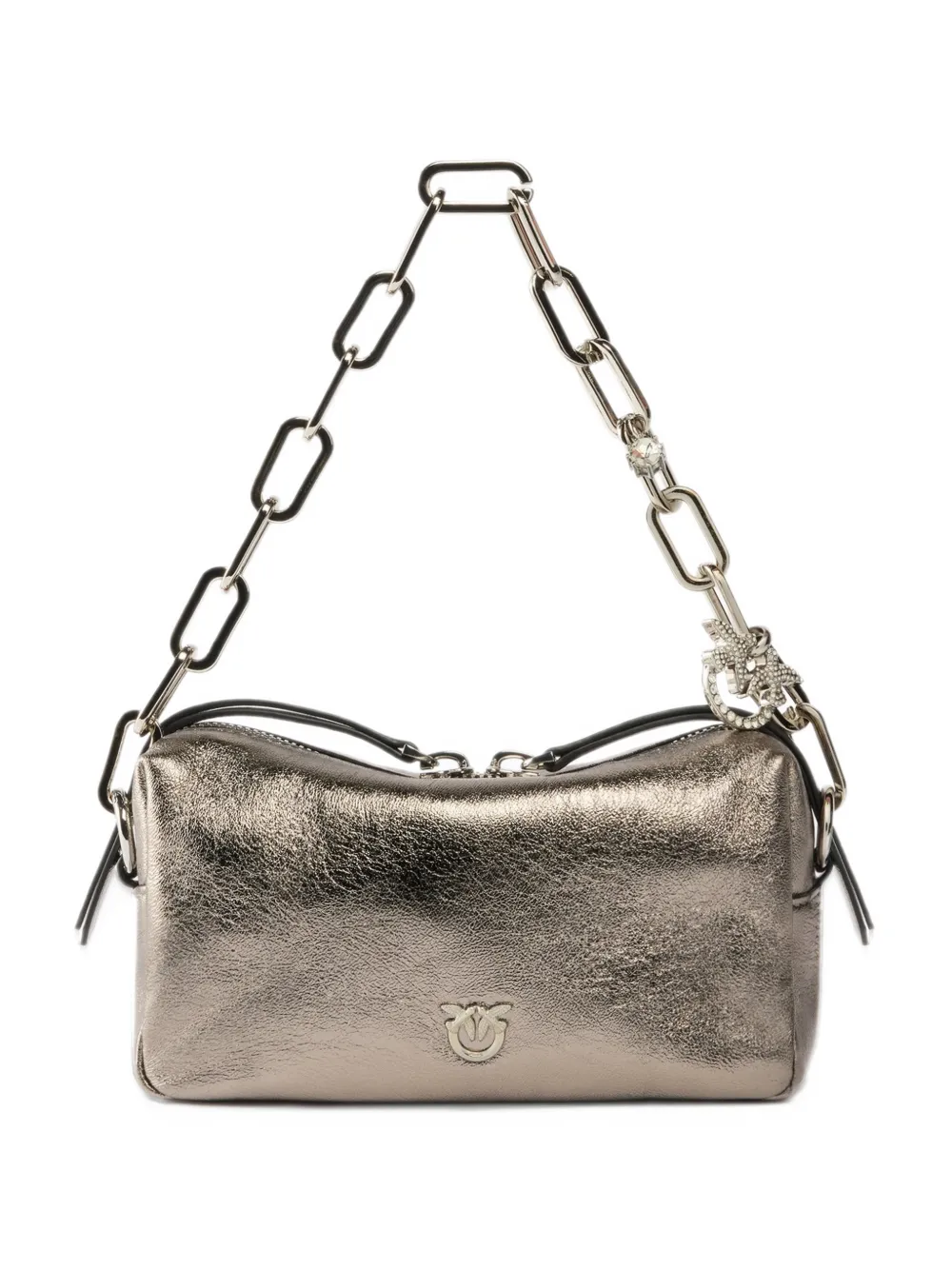 PINKO mini Boston bag in laminated nappa leather with two straps - Argento