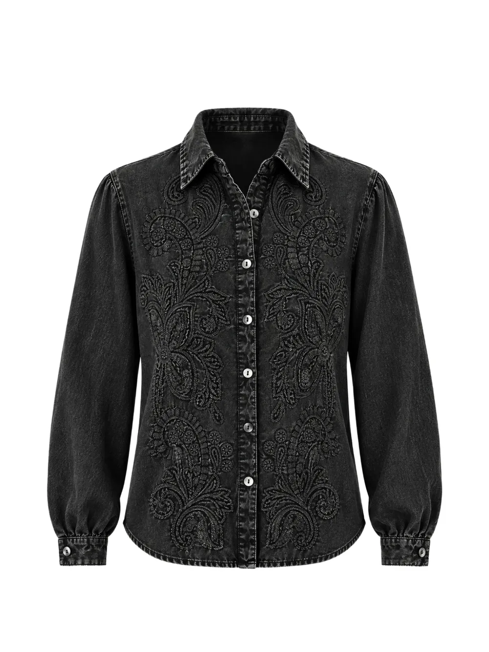 MAISON HOTEL Petra paisley-embroidered shirt Zwart