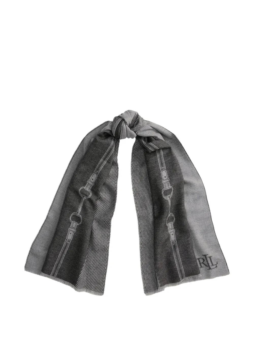 Lauren Ralph Lauren equestrian-print frayed scarf Grijs
