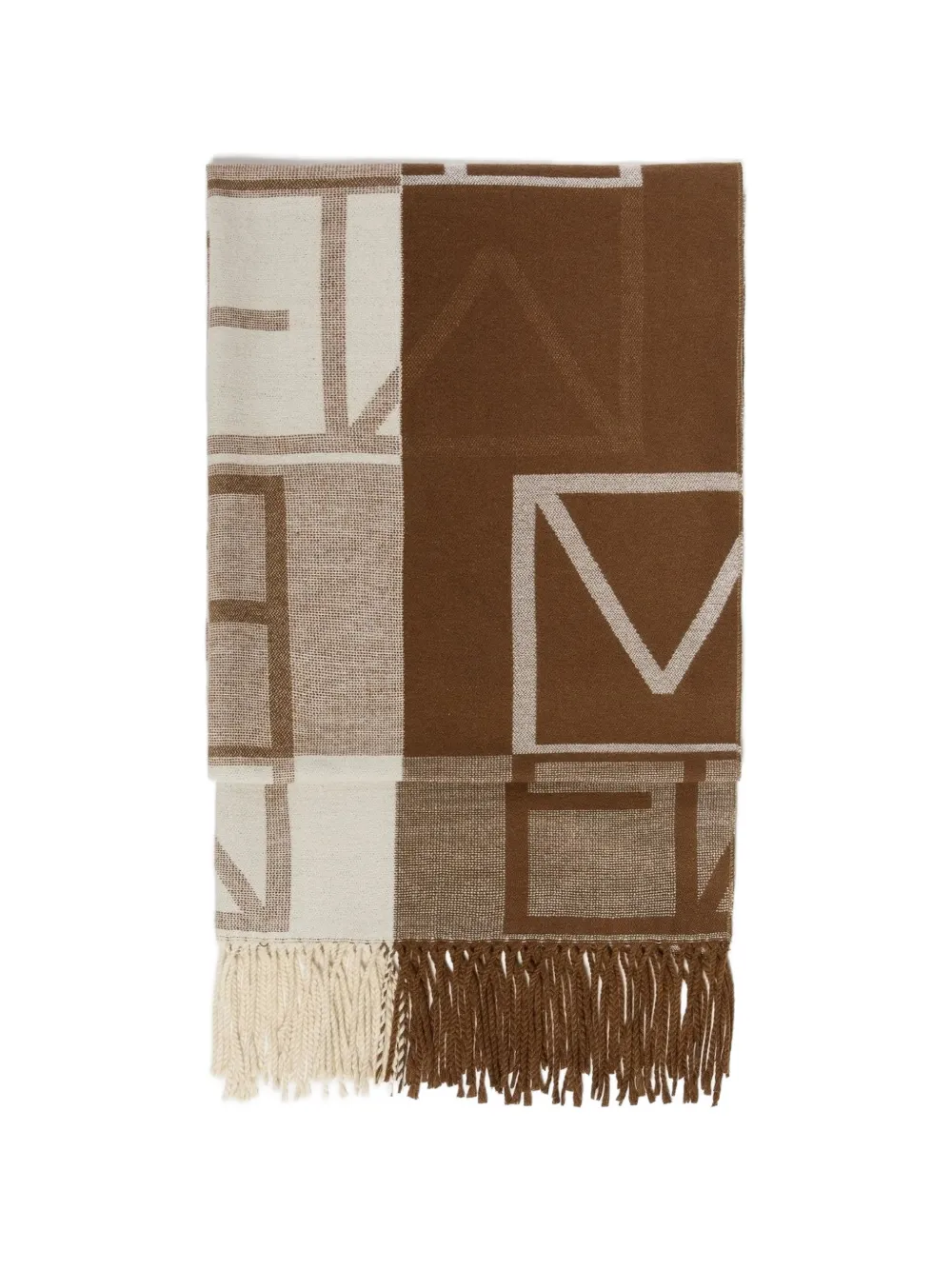 EMME logo-print fringed scarf - Marrone