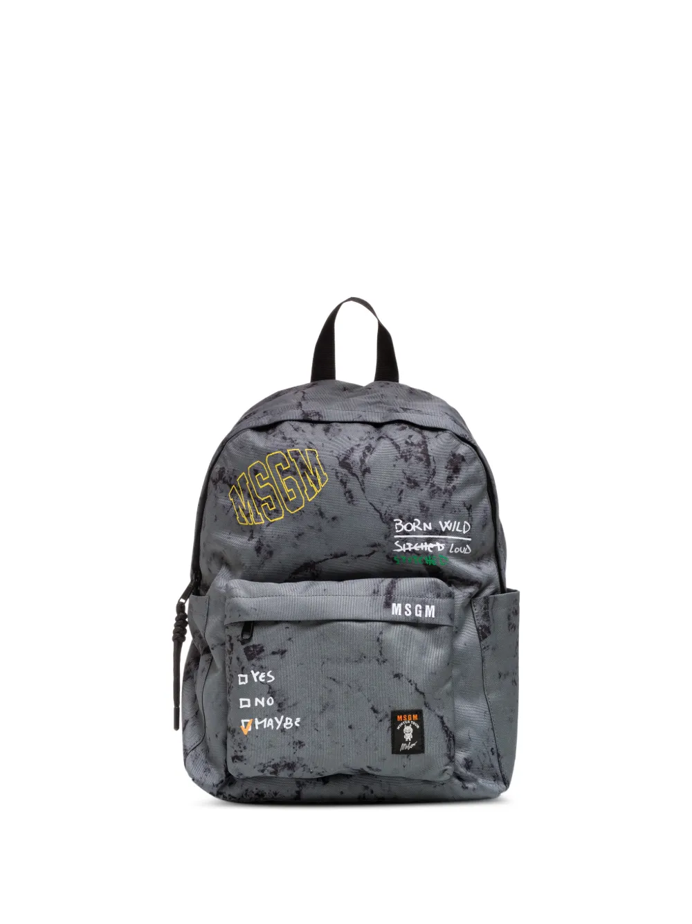 MSGM Kids acid-wash logo-print backpack - Grigio
