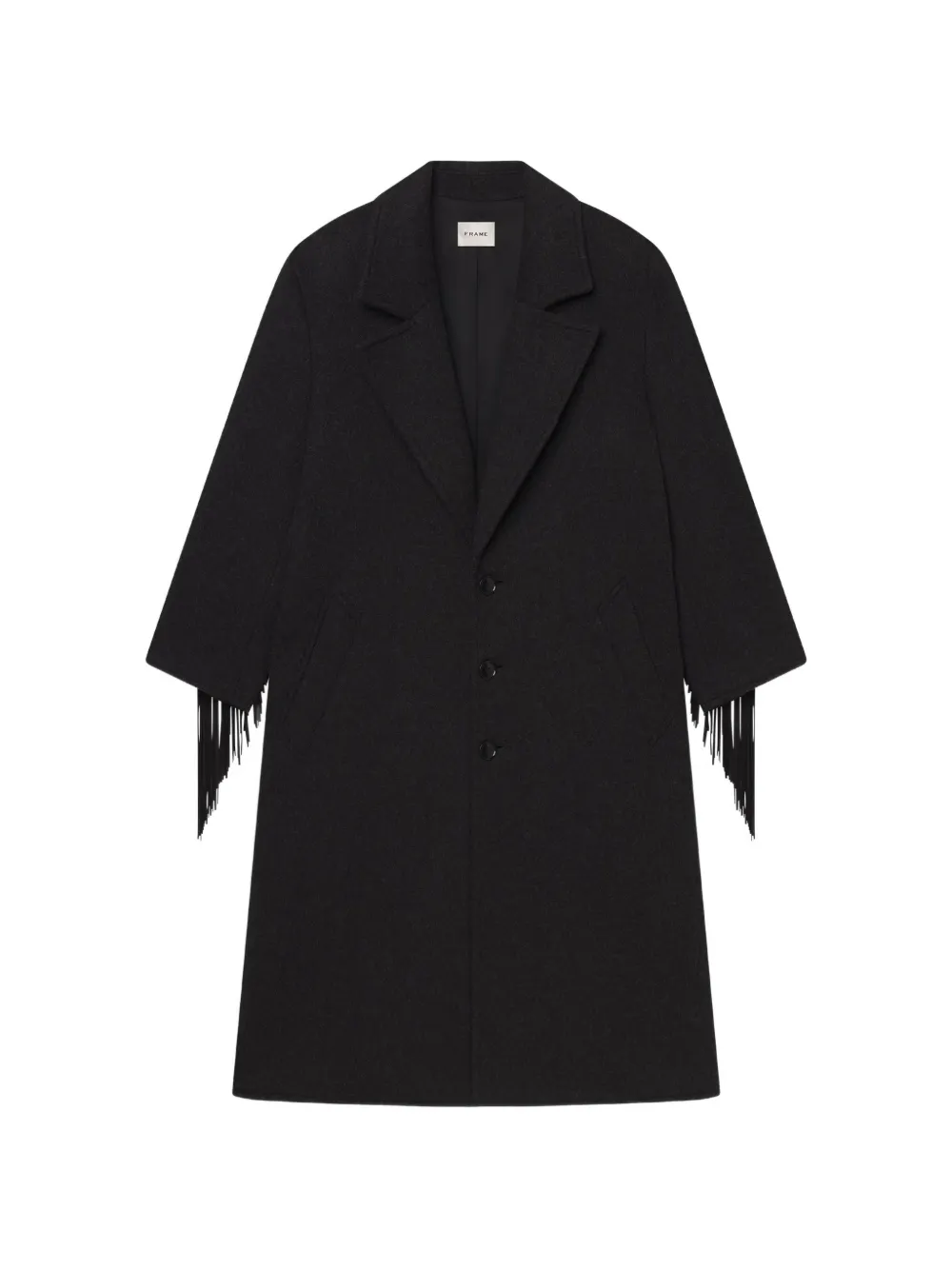 FRAME fringe-trimmed wool coat - Black