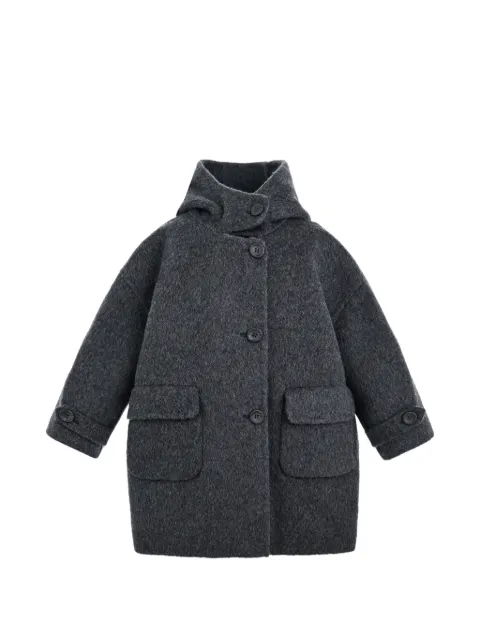 Moustache hooded wool coat