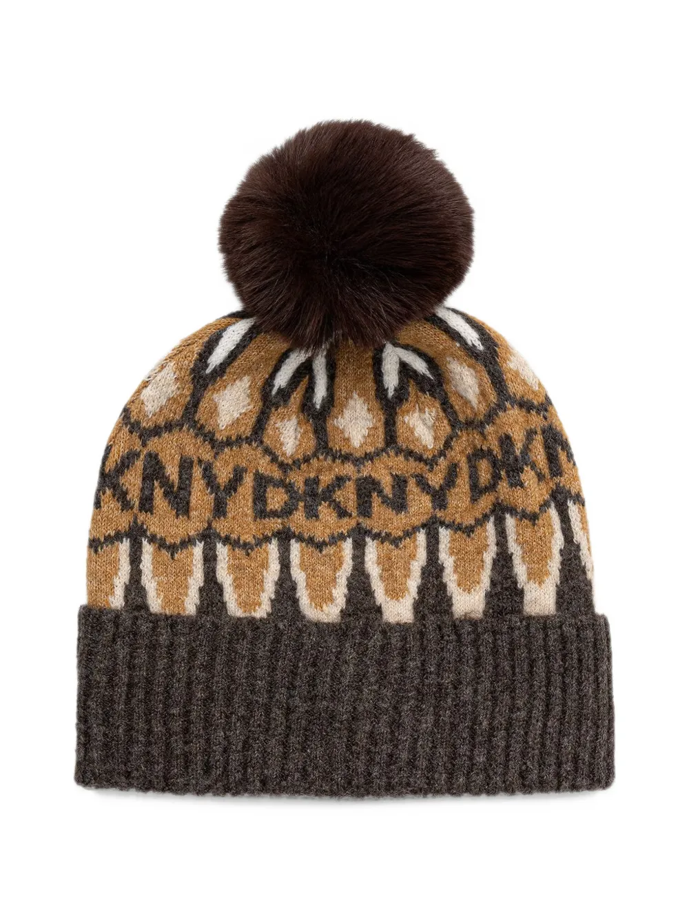 DKNY logo-intarsia pom-pom beanie hat Bruin