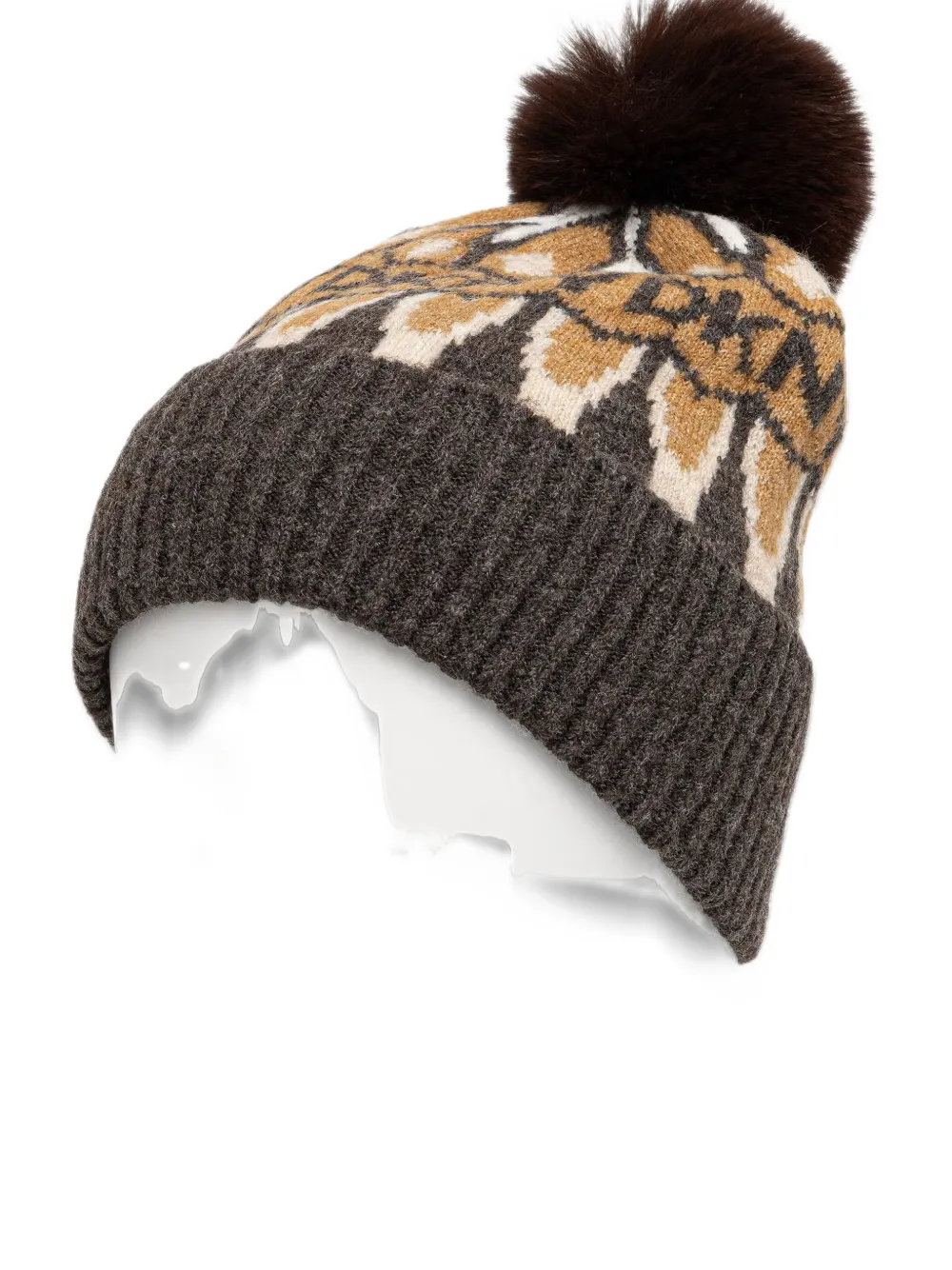 DKNY logo-intarsia pom-pom beanie hat Bruin