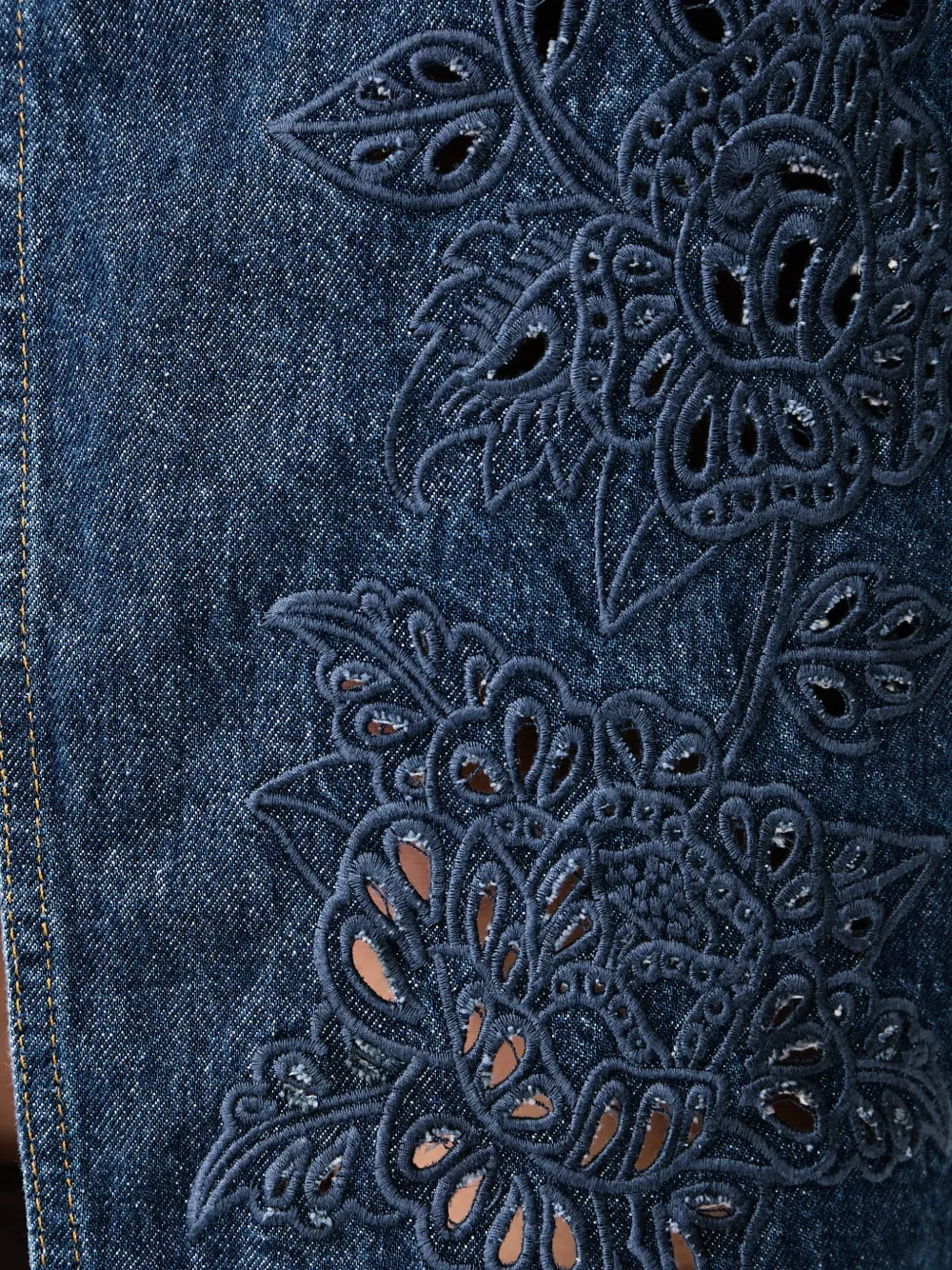 FARM Rio Richelieu front slit denim midi skirt Blauw