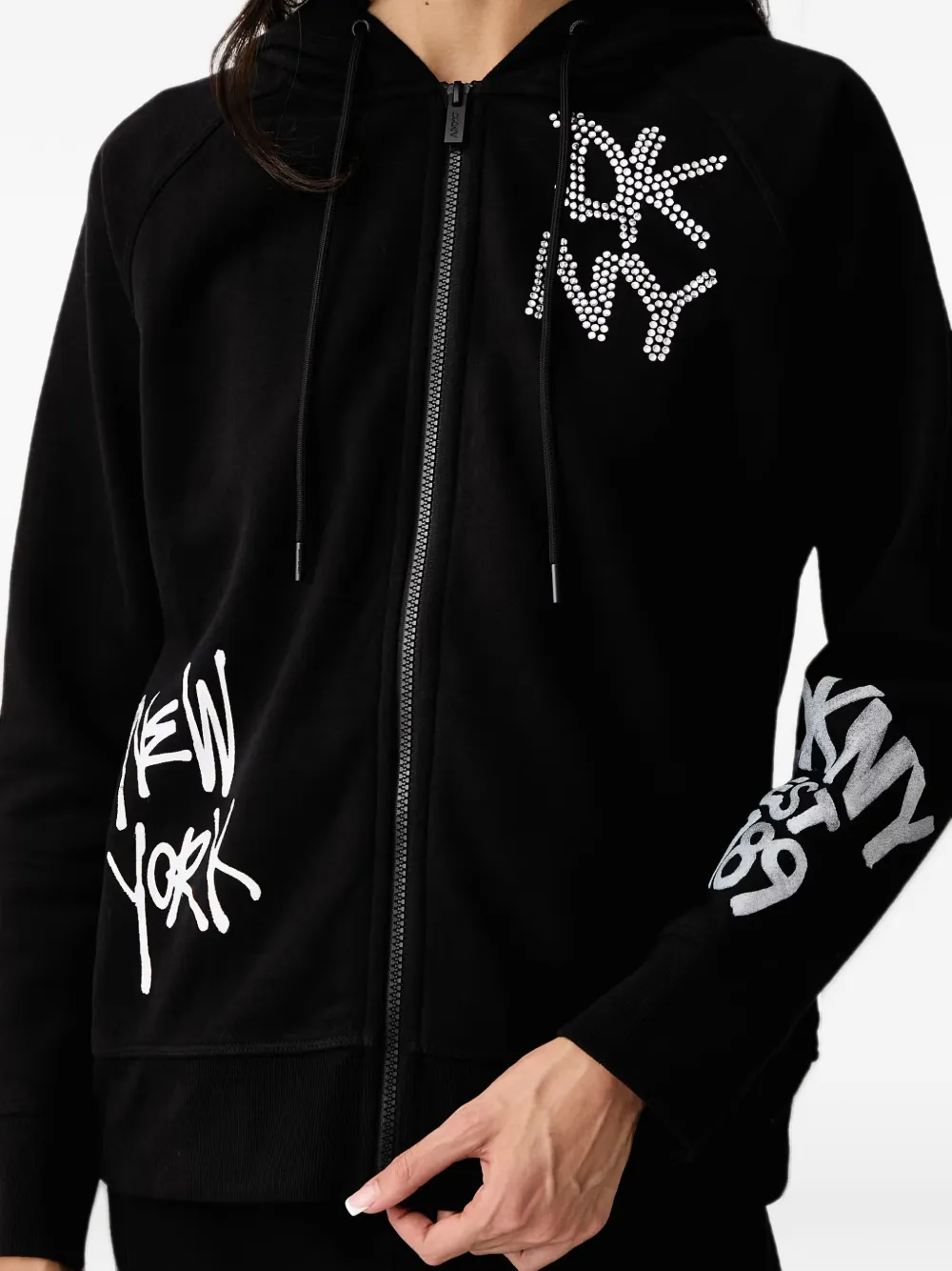 DKNY logo-print rhinestone-embellished hoodie Zwart
