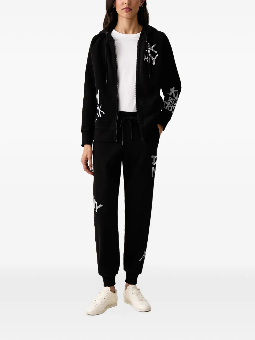 DKNY logo-print rhinestone-embellished hoodie Zwart