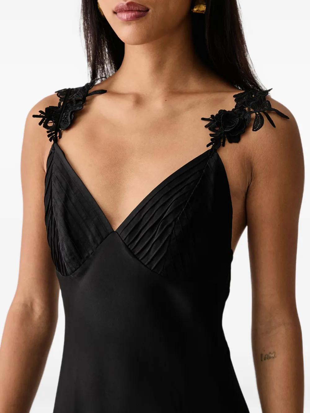 FARM Rio lace slip maxi dress Zwart