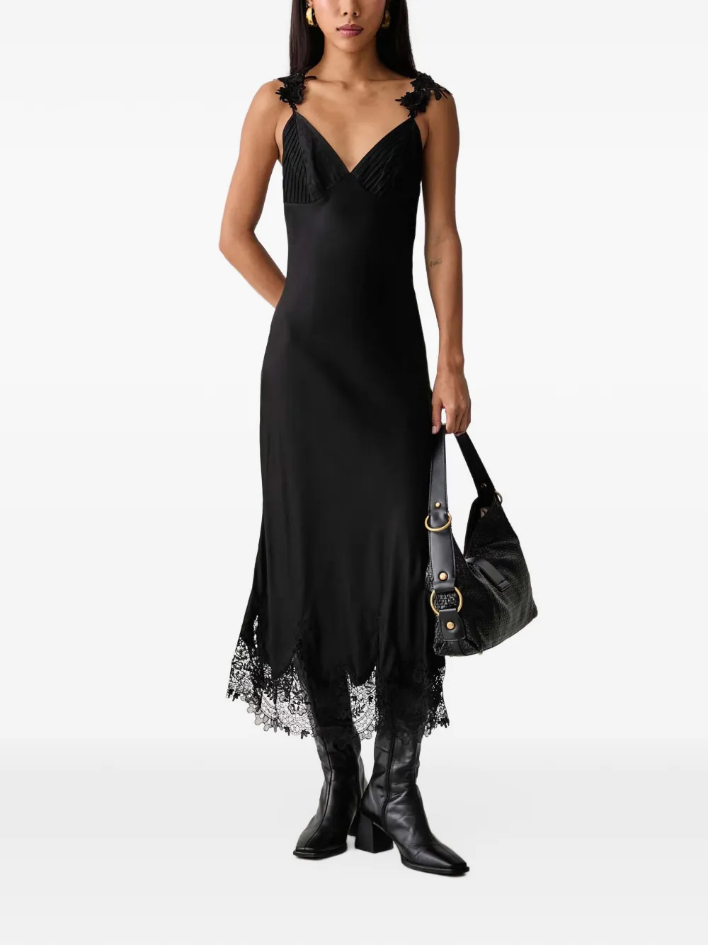 FARM Rio lace slip maxi dress Zwart