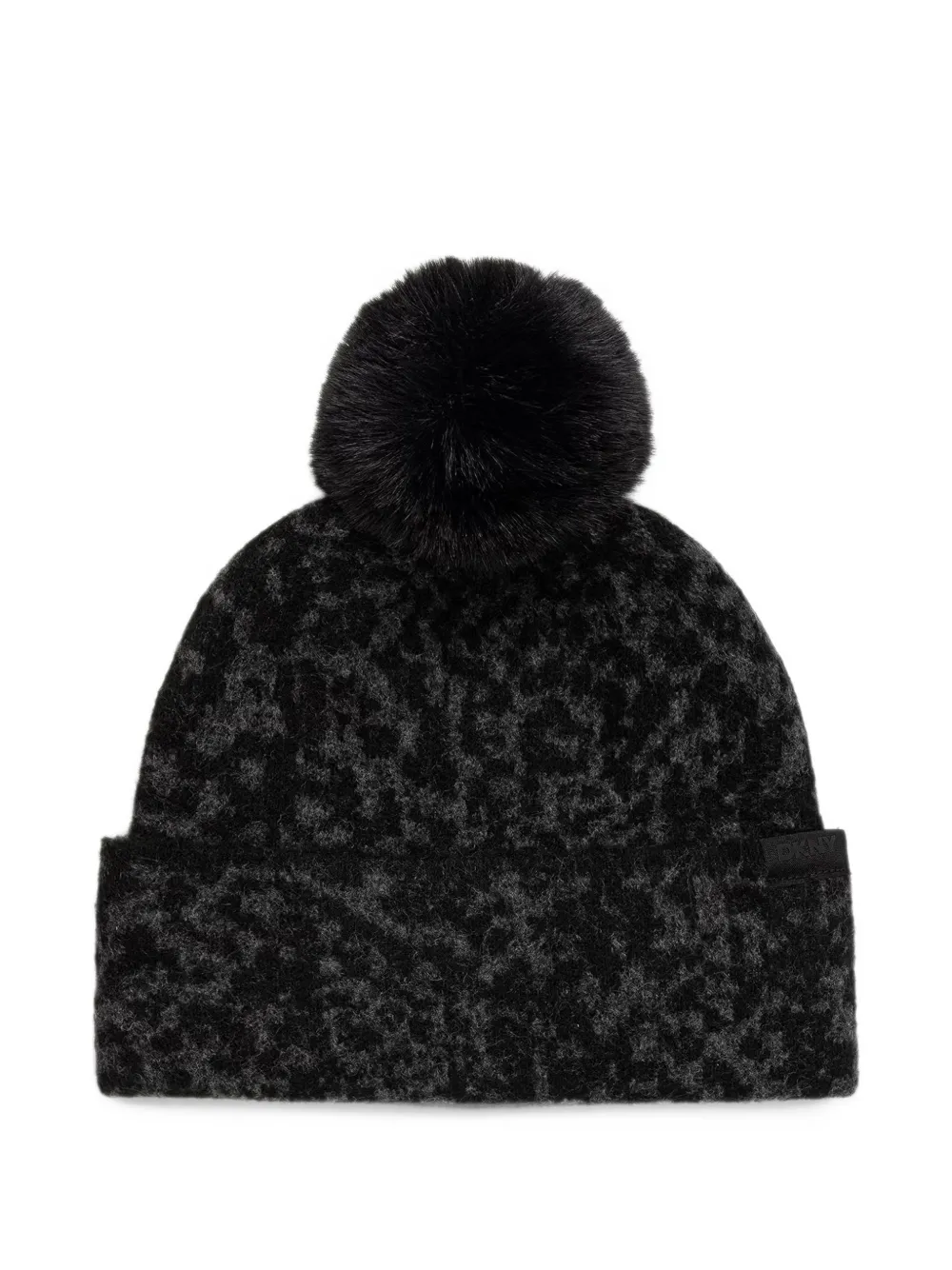 DKNY leopard-pattern pompom beanie hat Zwart