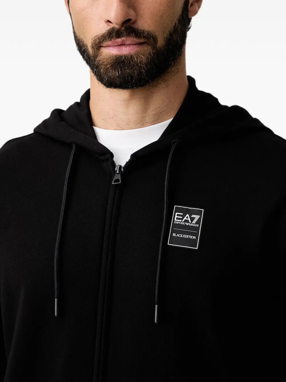 Ea7 Emporio Armani logo-patch zip-up hoodie Zwart