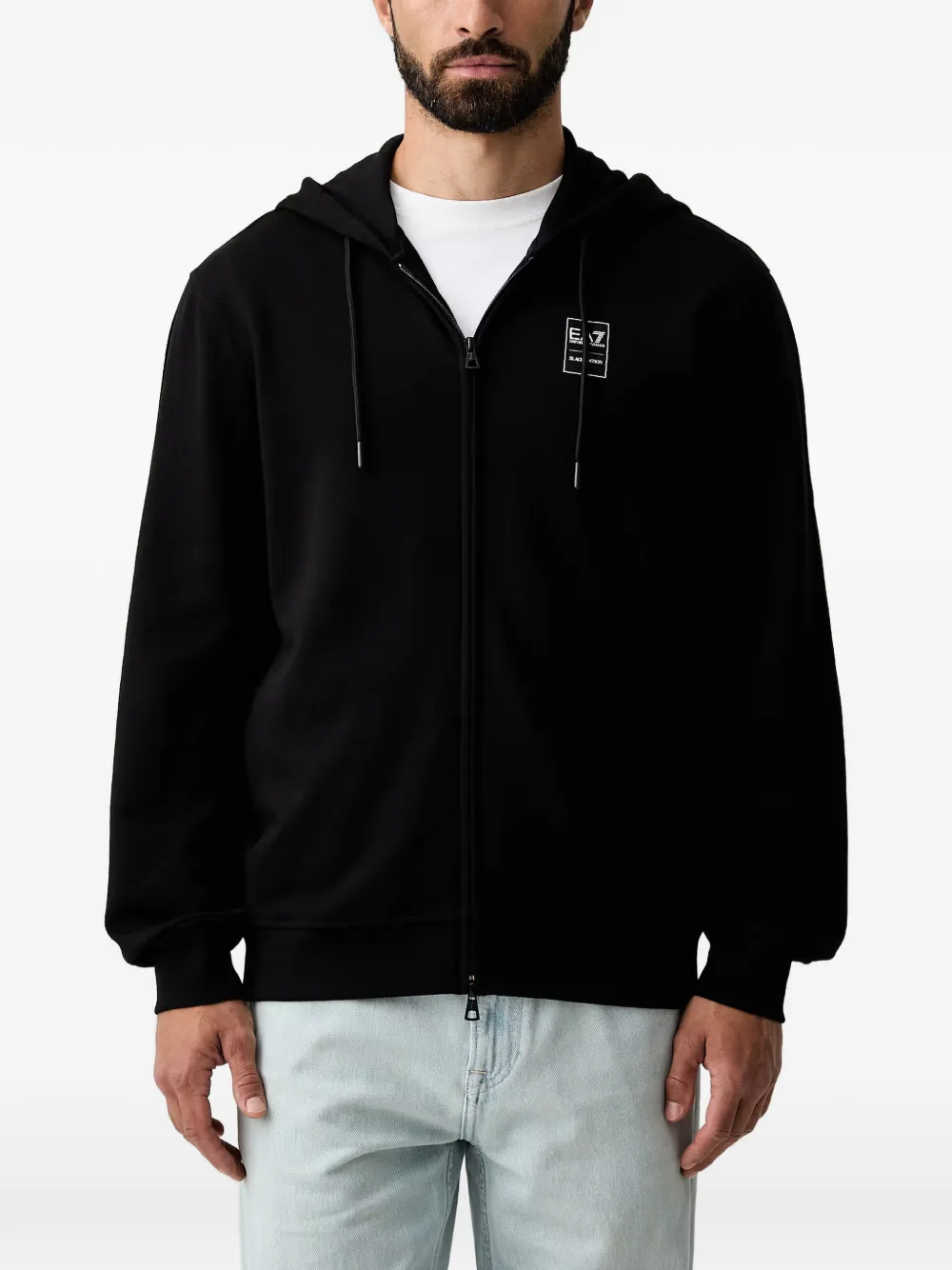 Ea7 Emporio Armani logo-patch zip-up hoodie Zwart