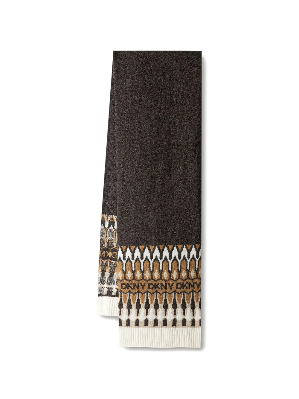 DKNY logo-pattern intarsia-knit scarf Bruin