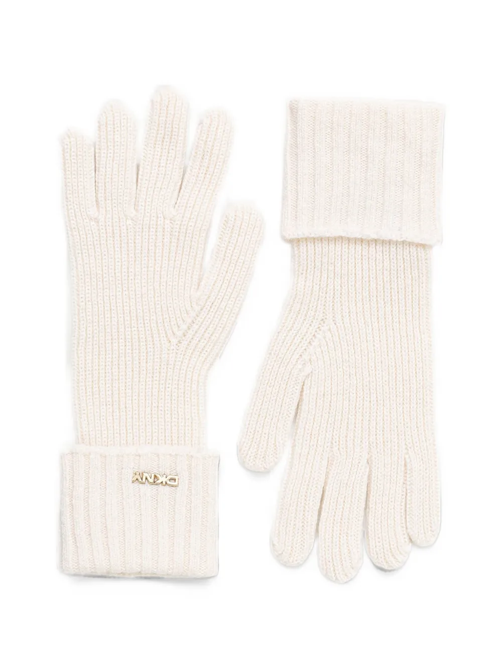DKNY logo-plaque ribbed-knit gloves Beige