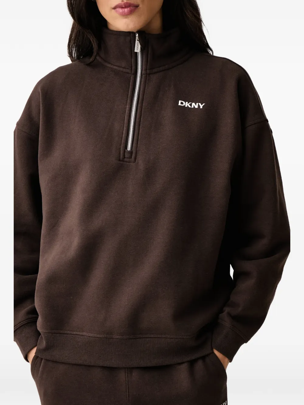 DKNY Metallic Bubble logo-print quarter-zip sweater Bruin
