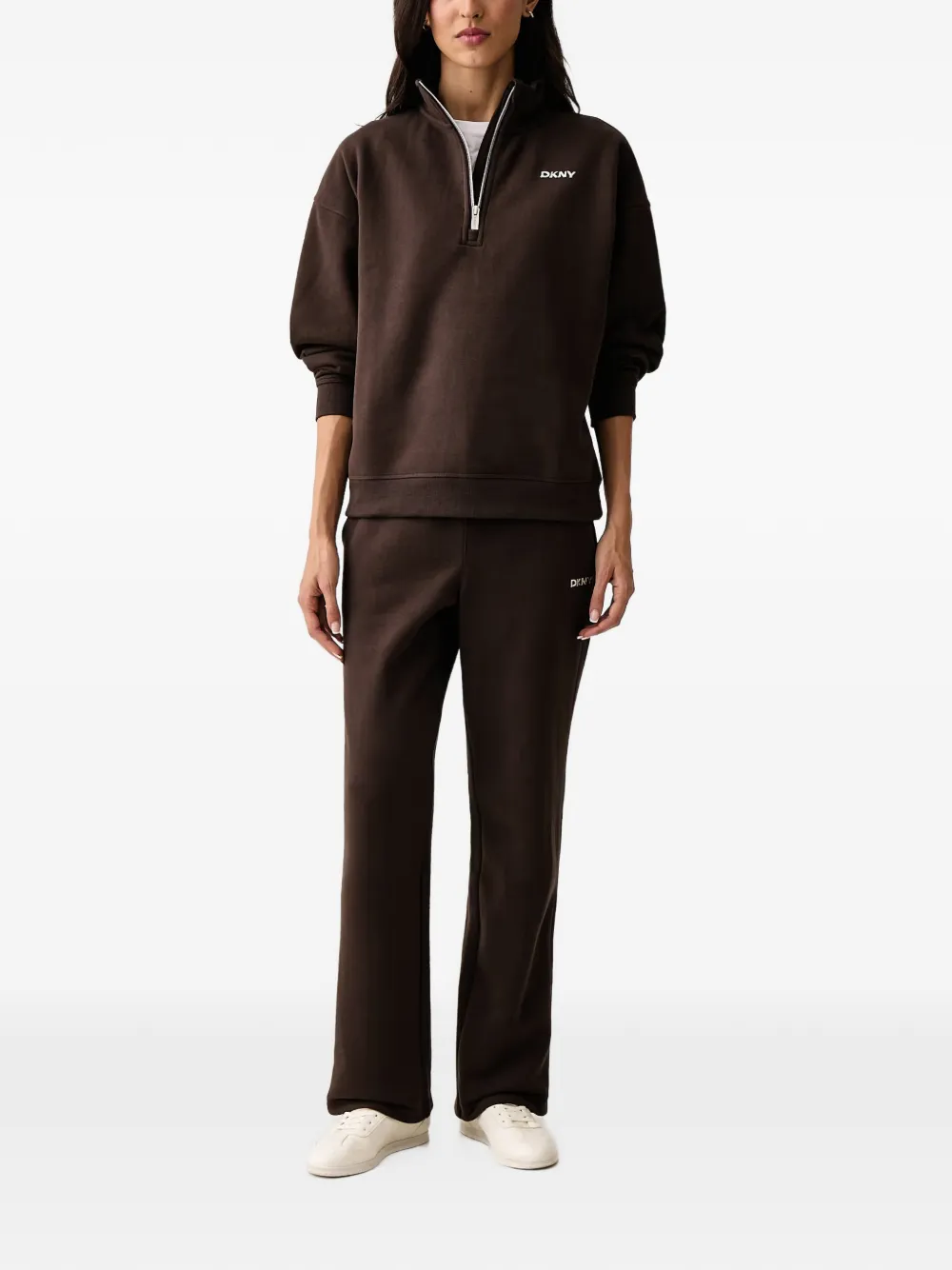 DKNY Metallic Bubble logo-print quarter-zip sweater Bruin