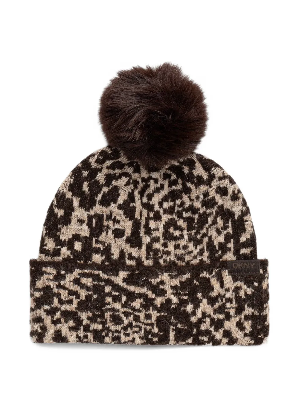 DKNY leopard-print pompom beanie hat Bruin