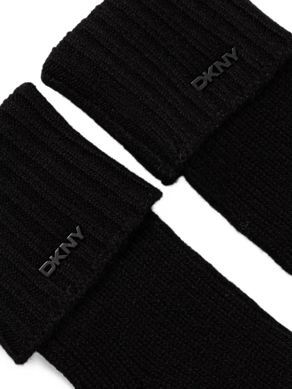 DKNY ribbed-knit logo-plaque gloves Zwart