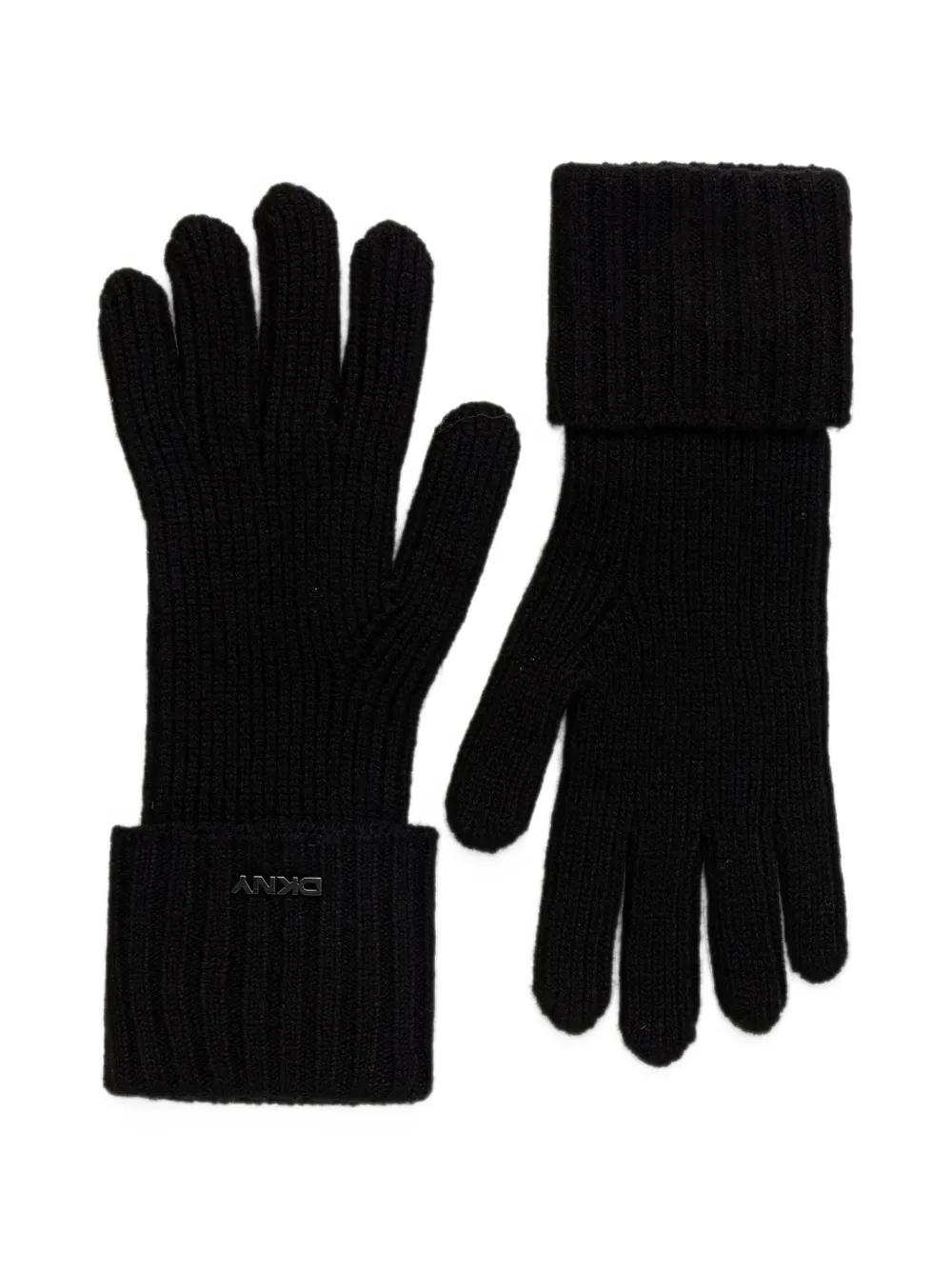 DKNY ribbed-knit logo-plaque gloves Zwart