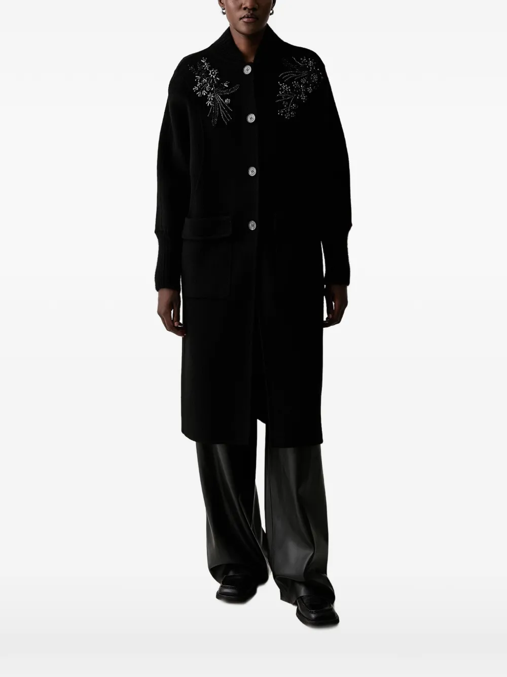 ERMANNO FIRENZE floral-embroidered coat Zwart