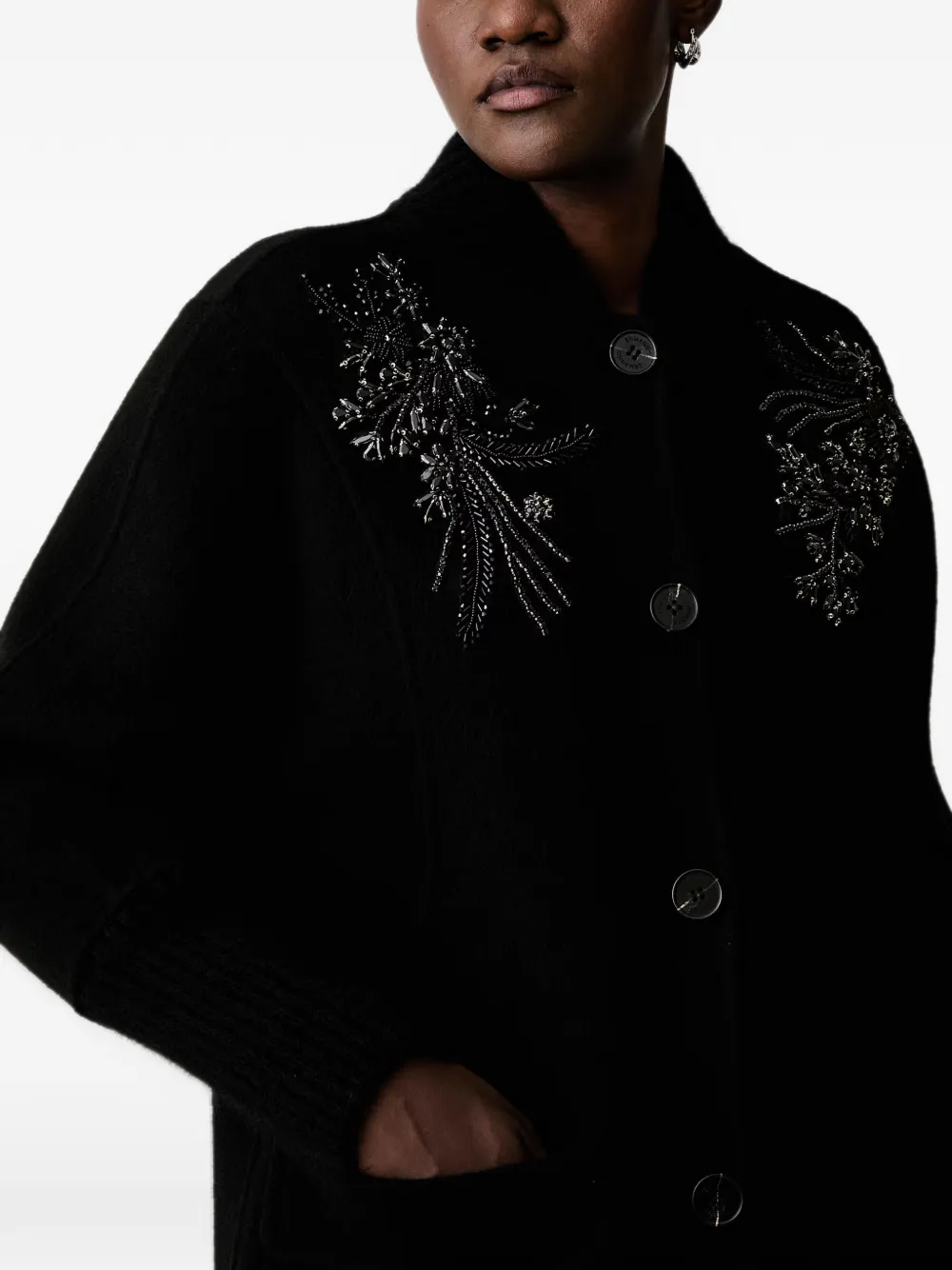 ERMANNO FIRENZE floral-embroidered coat Zwart