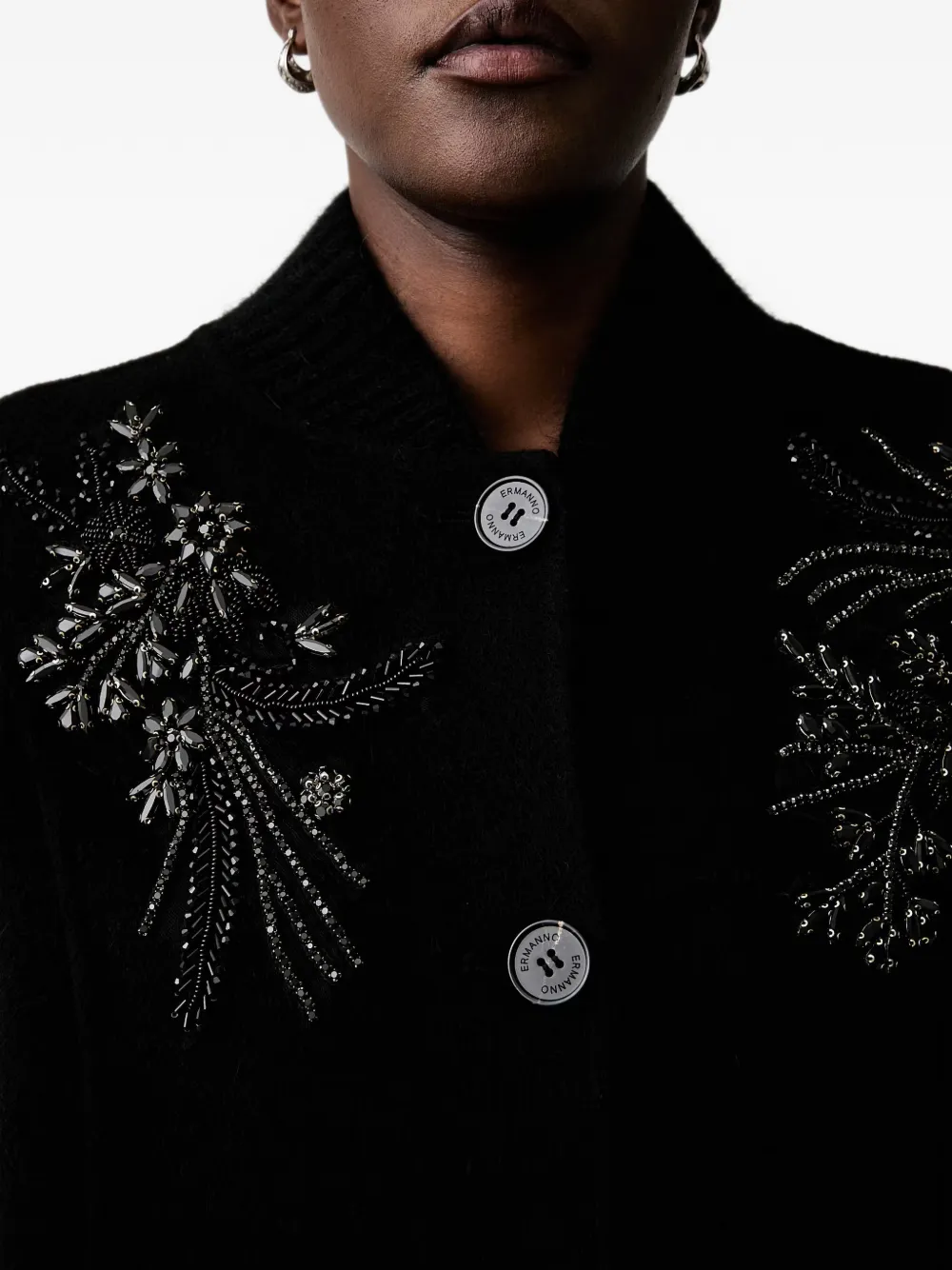 ERMANNO FIRENZE floral-embroidered coat Zwart