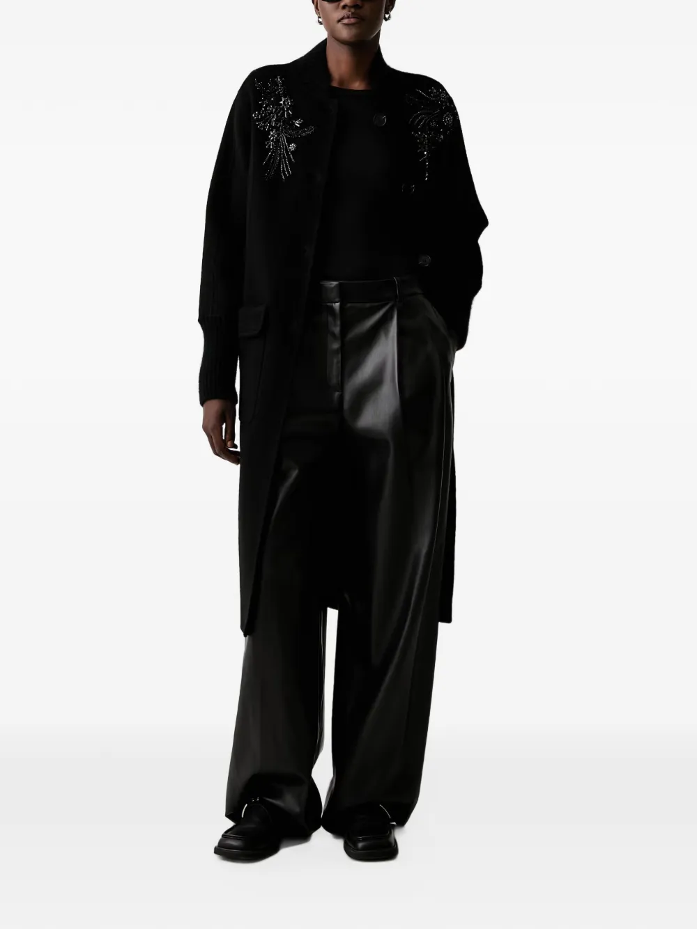 ERMANNO FIRENZE floral-embroidered coat Zwart
