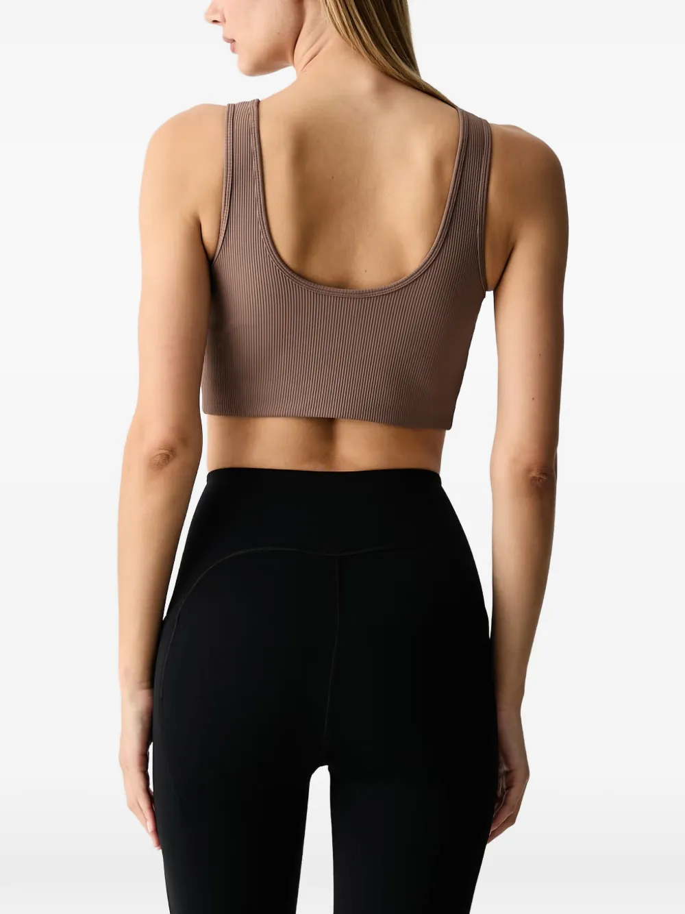 Ea7 Emporio Armani Geribbelde sport-bh met logo-patch Bruin