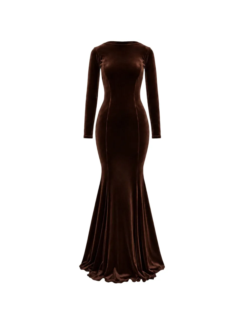 ROSERRY Melbourne open-back velvet bodycon maxi gown dress Bruin