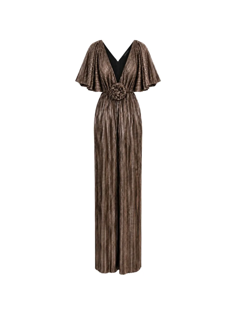 ROSERRY Florence pleated floral-appliqué maxi dress Bruin