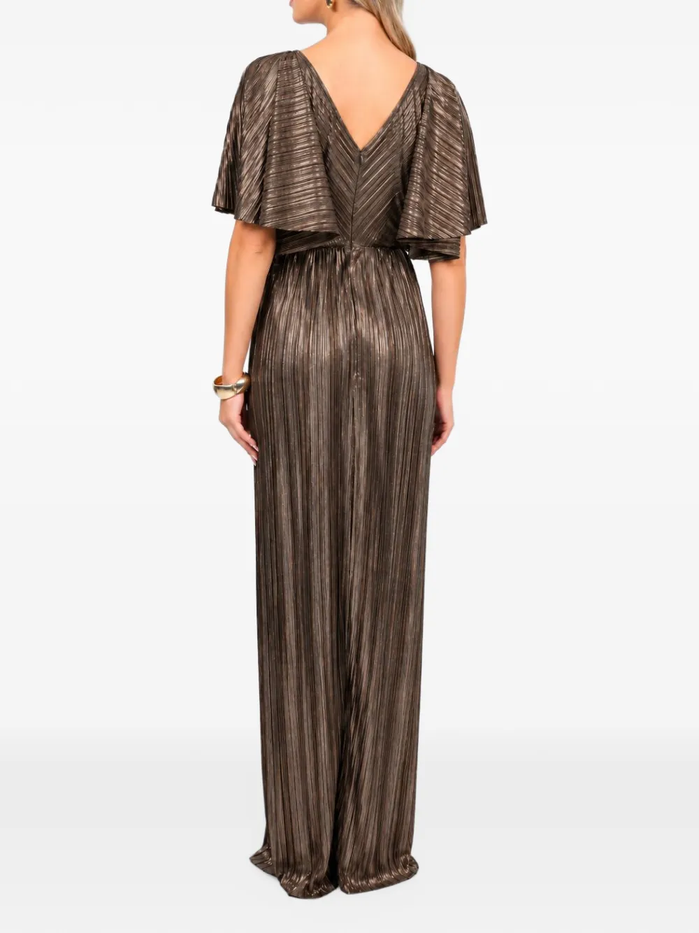 ROSERRY Florence pleated floral-appliqué maxi dress Bruin