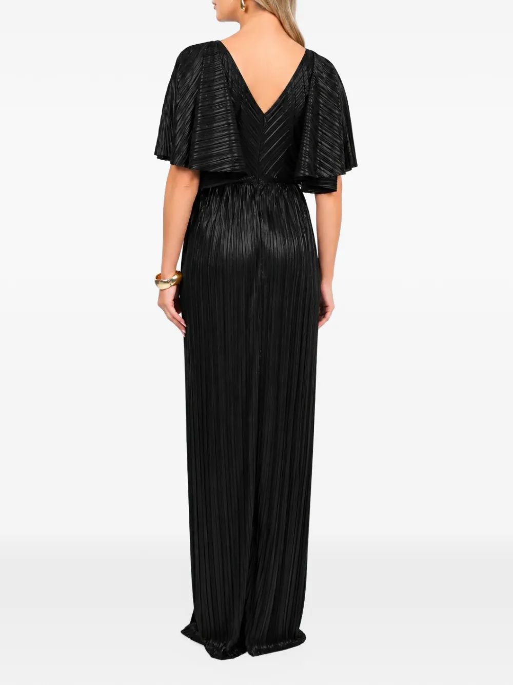 ROSERRY Florence pleated floral-appliqué maxi dress Zwart