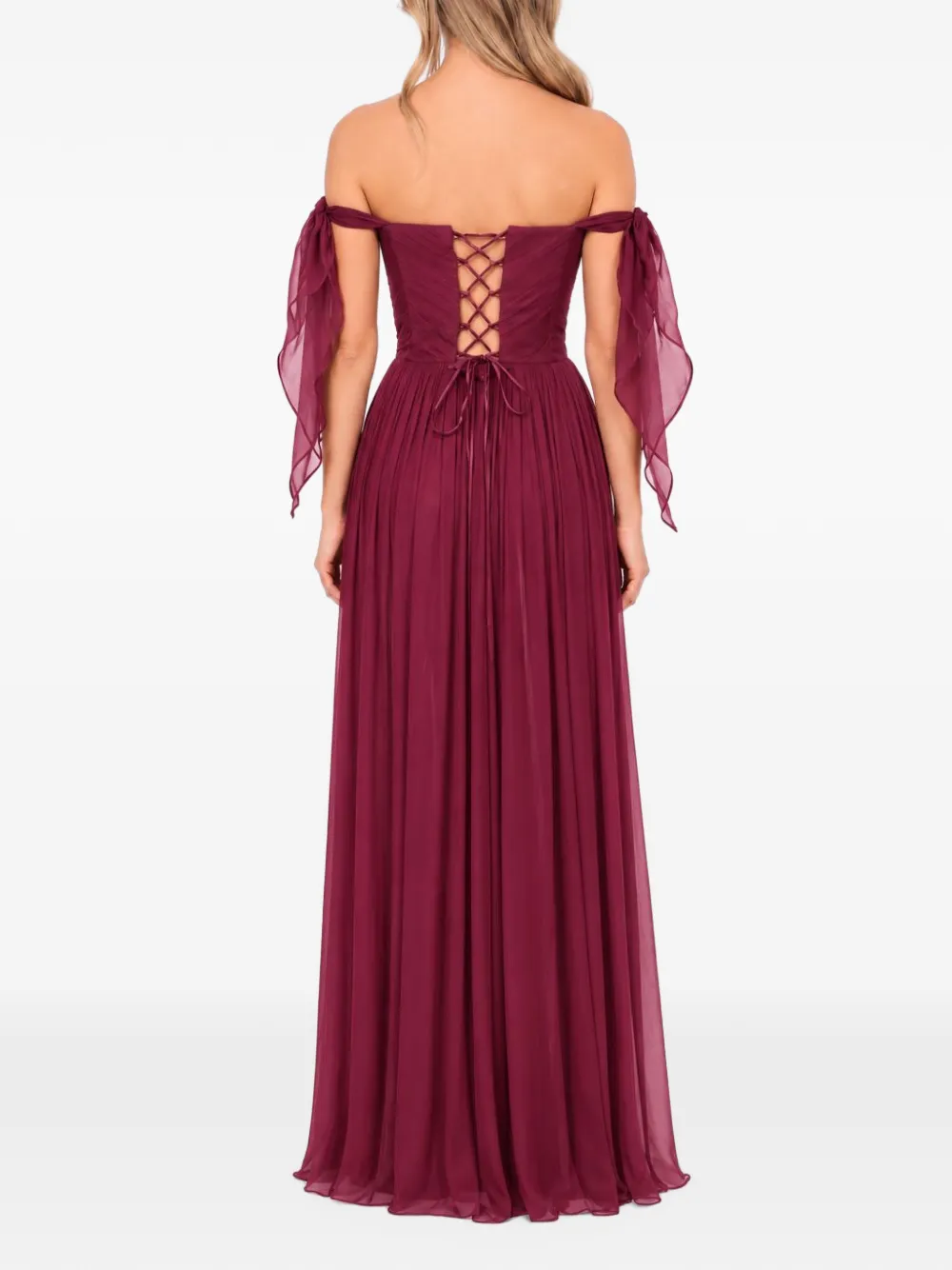 ROSERRY off-shoulder lace-up maxi dress Rood