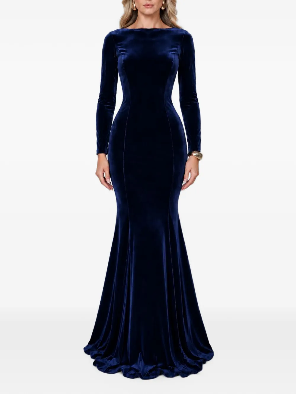 ROSERRY Melbourne velvet bodycon maxi gown dress Blauw
