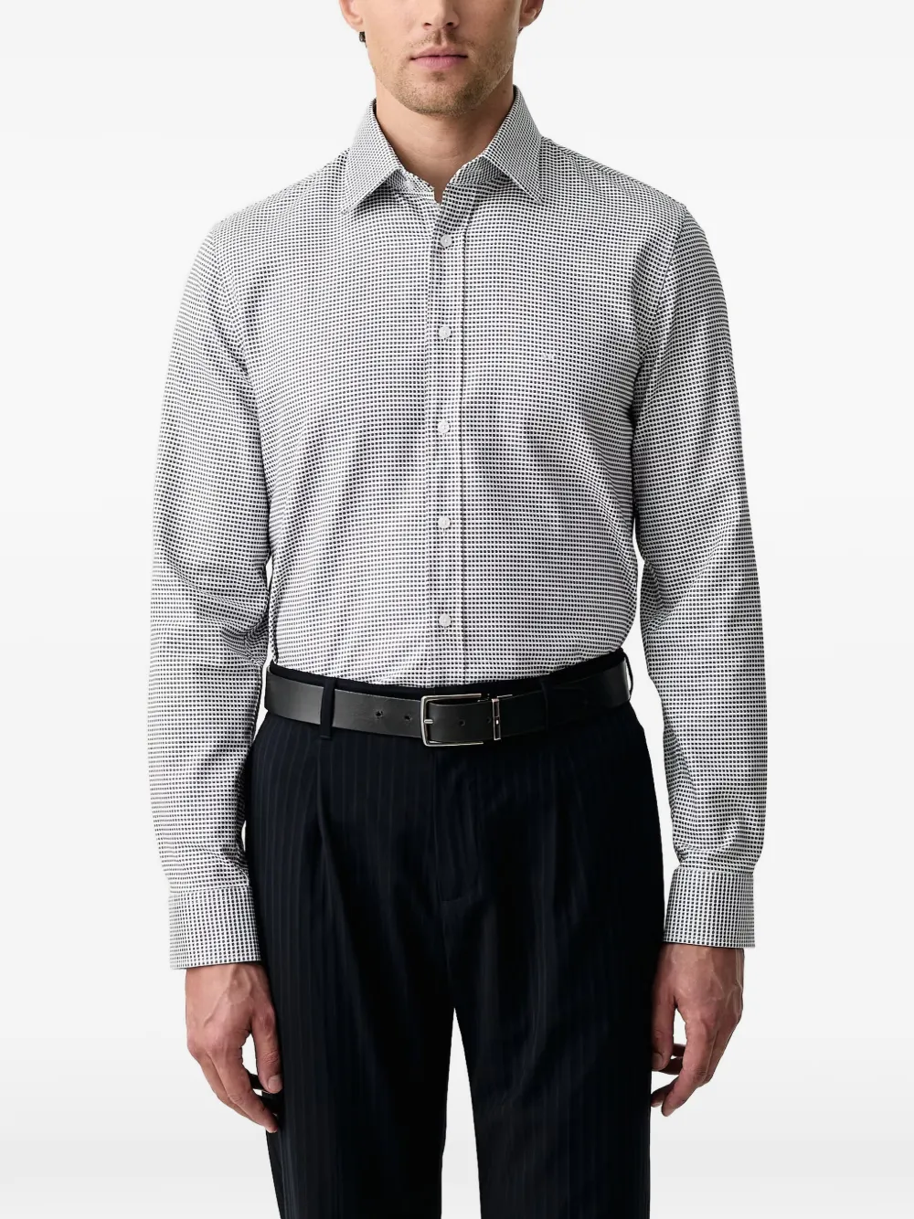 Michael Kors slim-fit stretch cotton Dobby shirt - Bianco