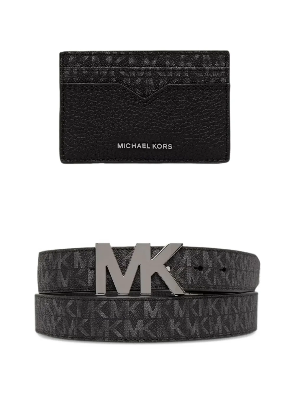 Michael Kors leather and Signature logo card case and belt gift set Zwart