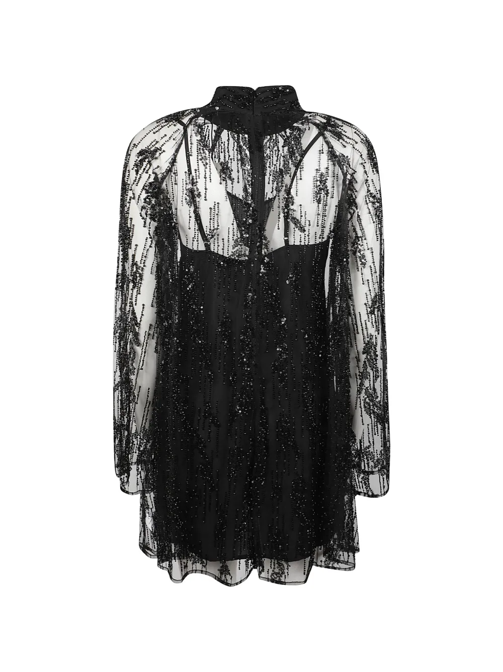STAUD Esther sequin-embellished mesh mini dress Zwart