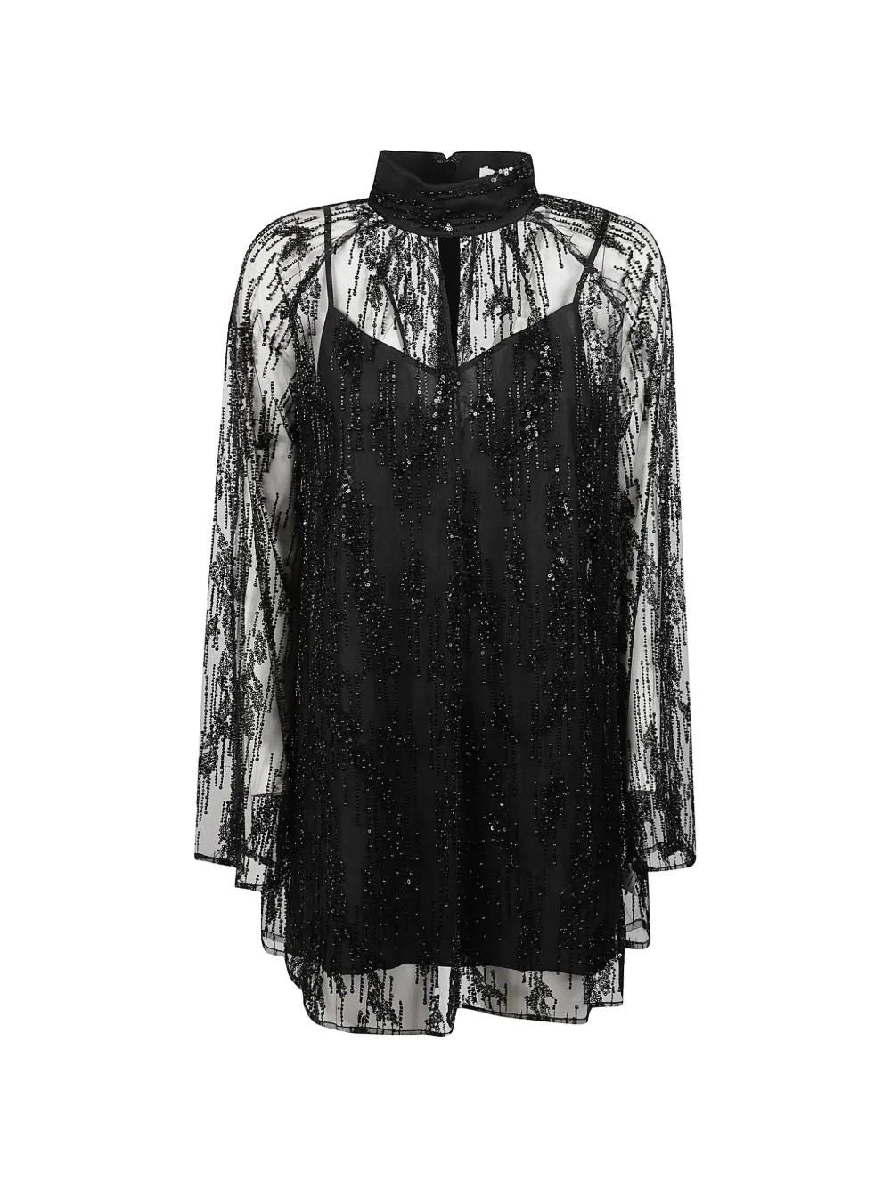 STAUD Esther sequin-embellished mesh mini dress Zwart