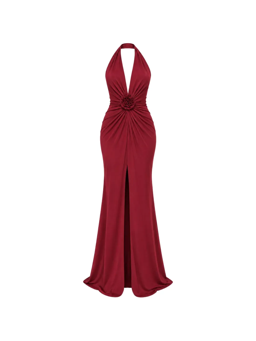 ROSERRY Mallorca floral-appliqué halterneck fitted maxi gown dress Rood
