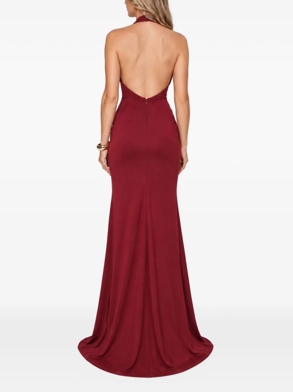 ROSERRY Mallorca floral-appliqué halterneck fitted maxi gown dress Rood