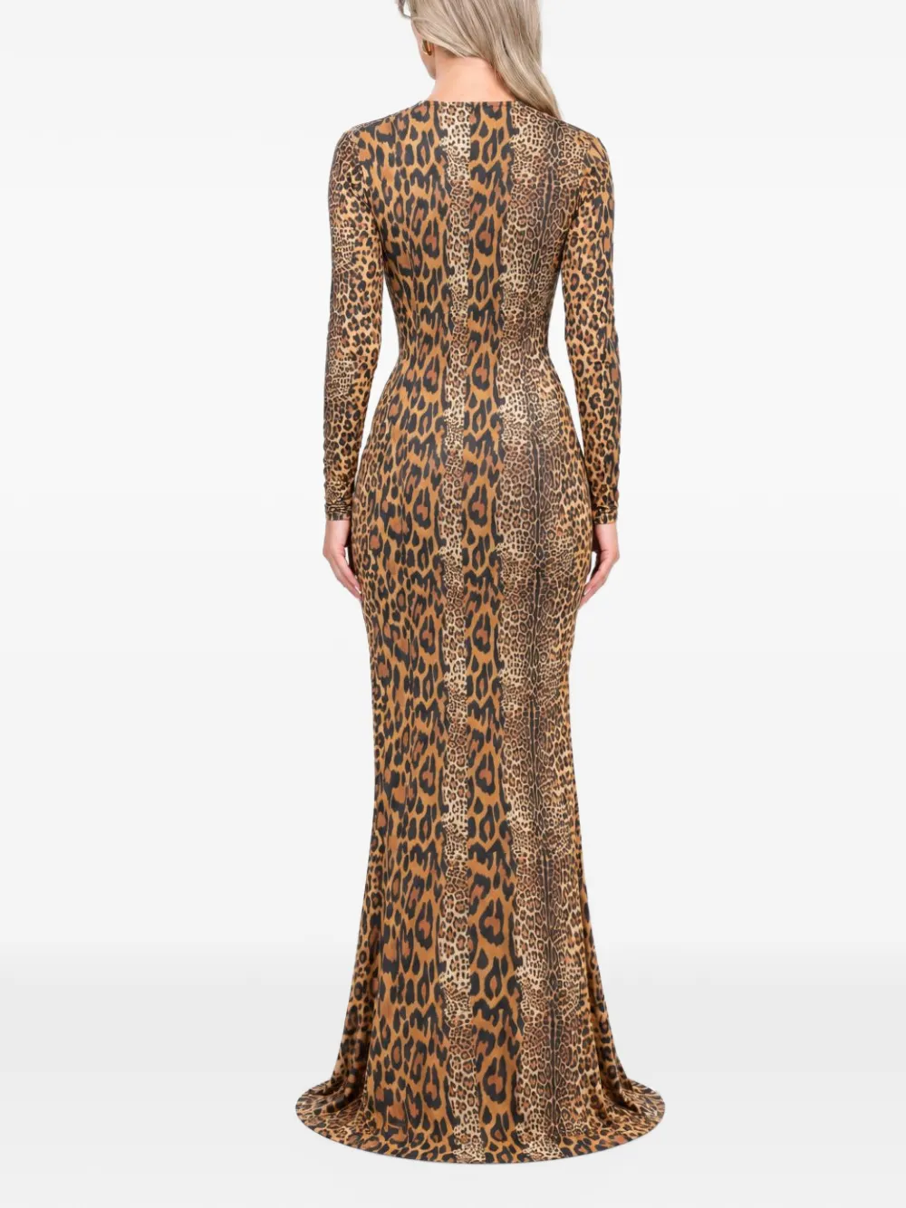 ROSERRY leopard-print floral-appliqué slim-fit maxi dress Bruin