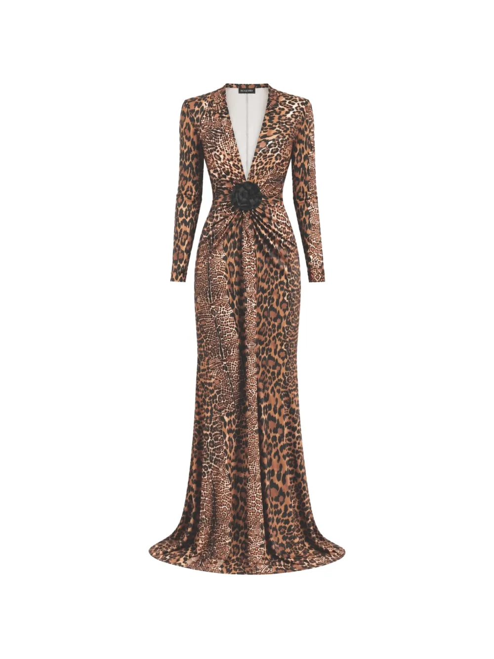 ROSERRY leopard-print floral-appliqué slim-fit maxi dress Bruin